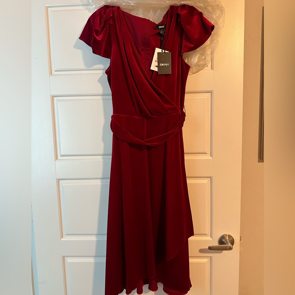 Dkny red velvet wrap dress size 12